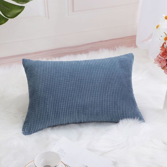 Throw Pillow Cover Corduroy Corn Striped Cushion Cover, Dark Blue 12" x 18" - Picture 3 of 6